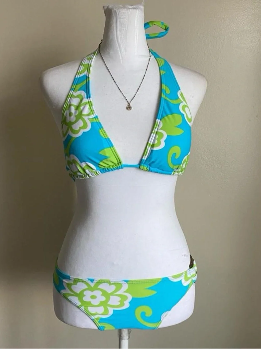 Vintage Y2K blue & green floral bikini
